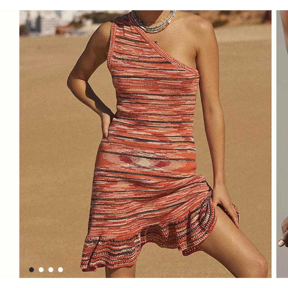 ANTHROPOLOGIE orange knit one shoulder mini dress sz XL